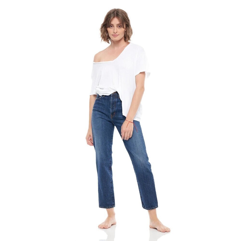Free People x Sandrine Rose Women Blue Indigo Straight Leg Cropped Jeans 26